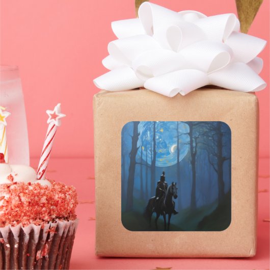 Mysterieuze Black Knight in het Moonlit Bos Vierkante Sticker (Feest)