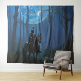 Mysterieuze Black Knight in het Moonlit Bos Wandkleed