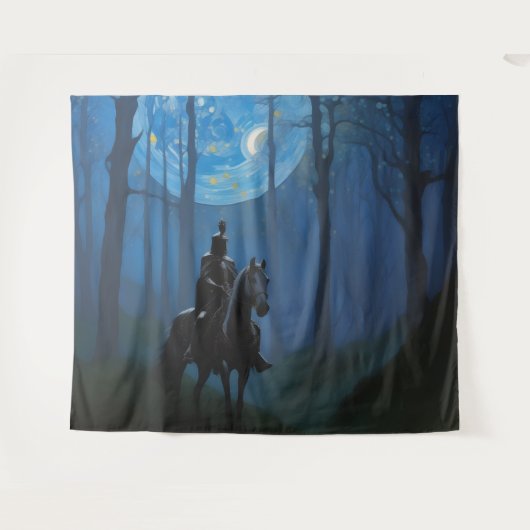 Mysterieuze Black Knight in het Moonlit Bos Wandkleed (Voorkant (horizontaal))