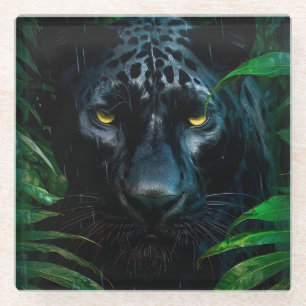 Mysterieuze Black Panther Jungle Natuurontwerp Glazen Onderzetter