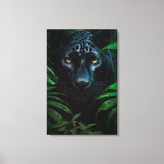 Mysterieuze Black Panther Oerwoud Wildlife Design Canvas Afdruk (Voorkant)