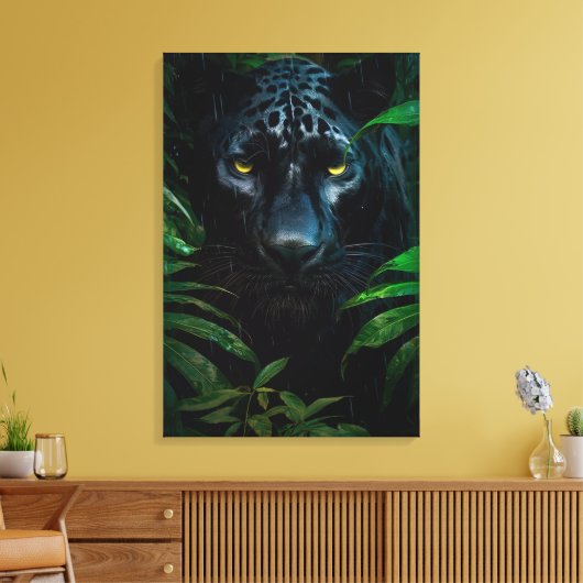 Mysterieuze Black Panther Oerwoud Wildlife Design Canvas Afdruk (Insitu (Woonkamer))
