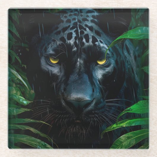 Mysterieuze Black Panther Oerwoud Wildlife Design Glazen Onderzetter (Voorkant)