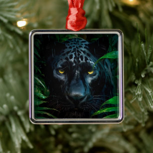 Mysterieuze Black Panther Oerwoud Wildlife Design Metalen Ornament