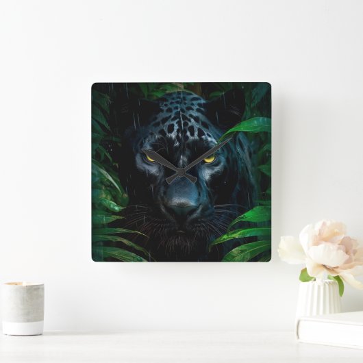 Mysterieuze Black Panther Oerwoud Wildlife Design Vierkante Klok (Huis)