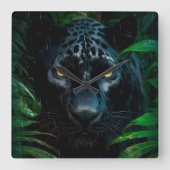 Mysterieuze Black Panther Oerwoud Wildlife Design Vierkante Klok (Voorkant)