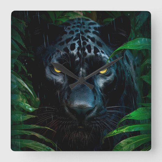 Mysterieuze Black Panther Oerwoud Wildlife Design Vierkante Klok (Voorkant)