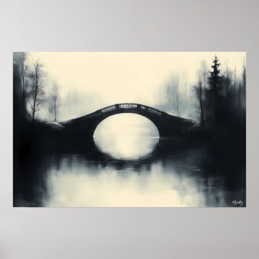 Mysterieuze Brug Te midden Van Nevelige Reflecties Poster (Voorkant)