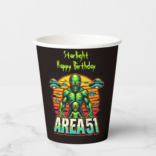 Mysterieuze buitenaardse wezens gloeien in de buur papieren bekers (Voorkant)