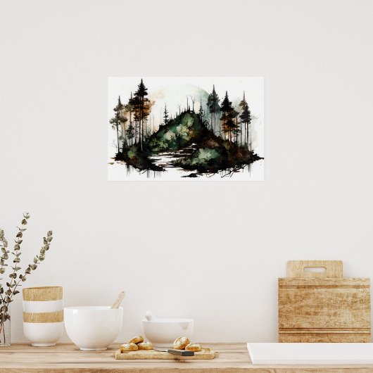 Mysterieuze Dark Forest Waterverf Poster (Keuken)