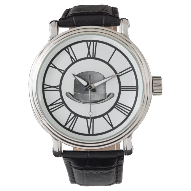 Mysterieuze Derby Leather Strap Watch Horloge (Voorkant)