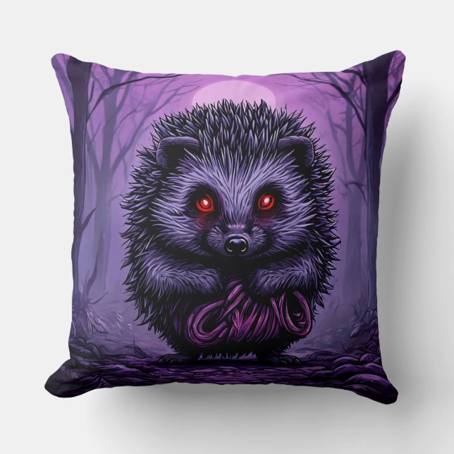 Mysterieuze egel in Spooky Forest Kussen (Voorkant)