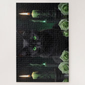 Mysterieuze enge zwarte kat met groene ogen legpuzzel (Verticaal)