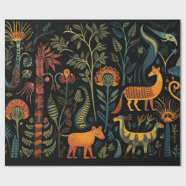 Mysterieuze fantasiedieren op zwart cadeaupapier