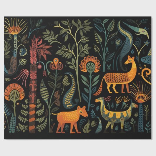 Mysterieuze fantasiedieren op zwart cadeaupapier (Vlak)