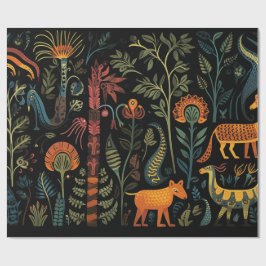 Mysterieuze fantasiedieren op zwart cadeaupapier