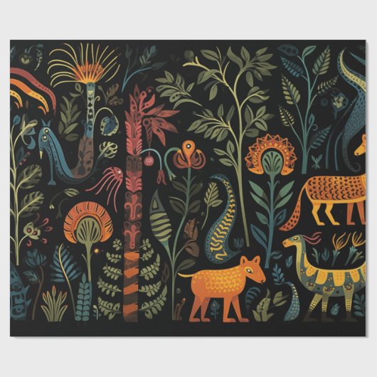 Mysterieuze fantasiedieren op zwart cadeaupapier (Vlak)