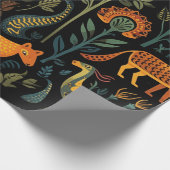 Mysterieuze fantasiedieren op zwart cadeaupapier (Hoek)