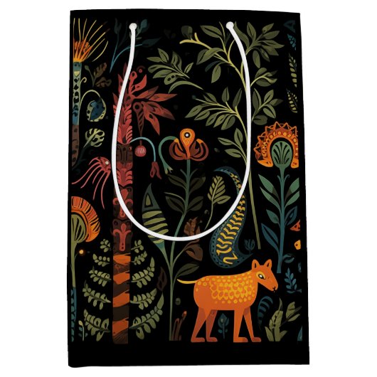 Mysterieuze fantasiedieren op zwart medium cadeauzakje (Voorkant)