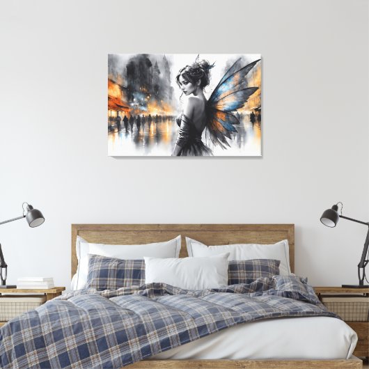 Mysterieuze fee mistige stad gloeiende etherische canvas afdruk (Insitu (Slaapkamer))