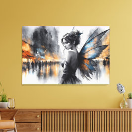 Mysterieuze fee mistige stad gloeiende etherische canvas afdruk