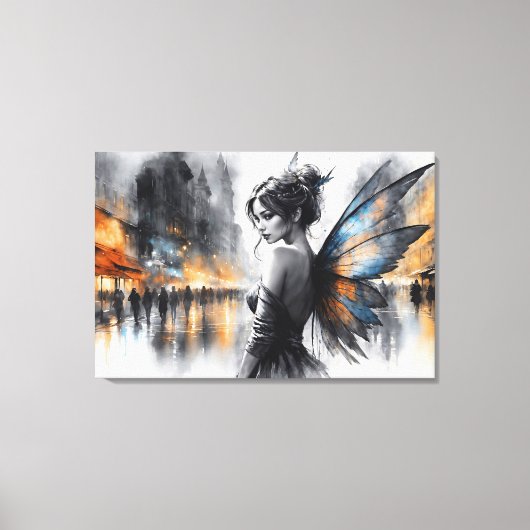 Mysterieuze fee mistige stad gloeiende etherische canvas afdruk (Voorkant)