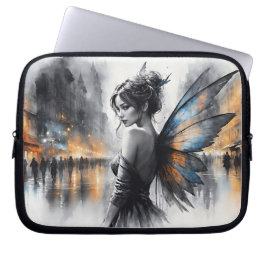 Mysterieuze fee mistige stad gloeiende etherische laptop sleeve