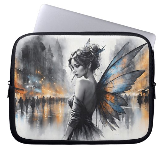 Mysterieuze fee mistige stad gloeiende etherische laptop sleeve (Voorkant)