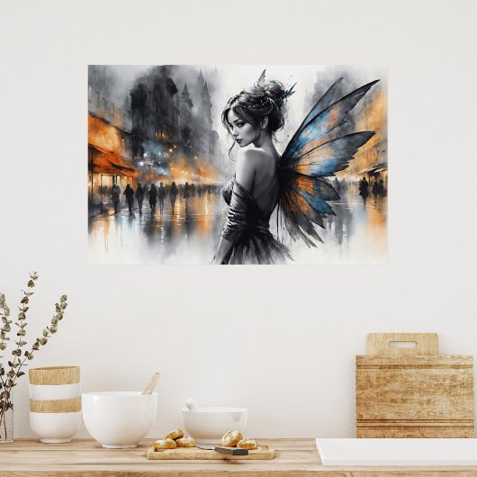 Mysterieuze fee mistige stad gloeiende etherische  poster (Keuken)