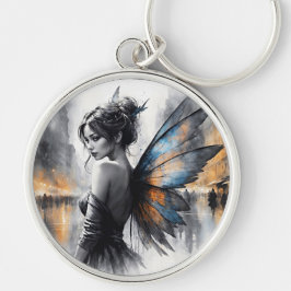 Mysterieuze fee mistige stad gloeiende etherische sleutelhanger