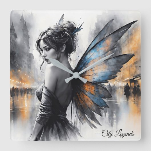 Mysterieuze fee mistige stad gloeiende etherische vierkante klok (Voorkant)