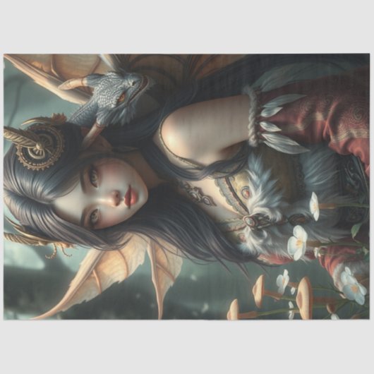 Mysterieuze gotische drakenfee tissuepapier (Voorkant)