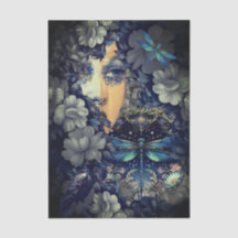 Mysterieuze Gotische Indigo Bloem Collage Kunst