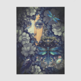 Mysterieuze Gotische Indigo Bloem Collage Kunst  Tissuepapier