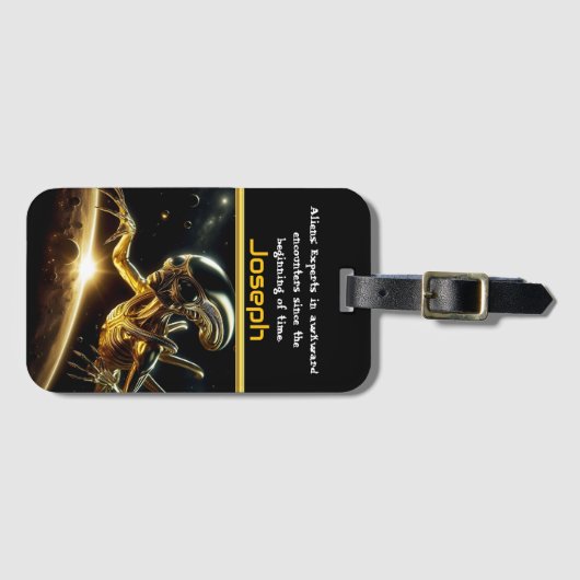 Mysterieuze Gouden Alien Verkennende Verre Planete Bagagelabel (Voorkant (horizontaal))