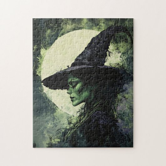 Mysterieuze groene heks Volle Maan Legpuzzel (Verticaal)