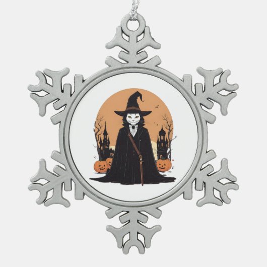 mysterieuze kat tin sneeuwvlok ornament (Voorkant)