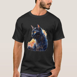 Mysterieuze Kat Zwart met Hypnotiserende Gele Ogen T-shirt