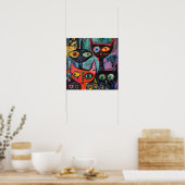 Mysterieuze katten- grillige kunst print (Keuken)