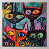 Mysterieuze katten- grillige kunst print (Voorkant)
