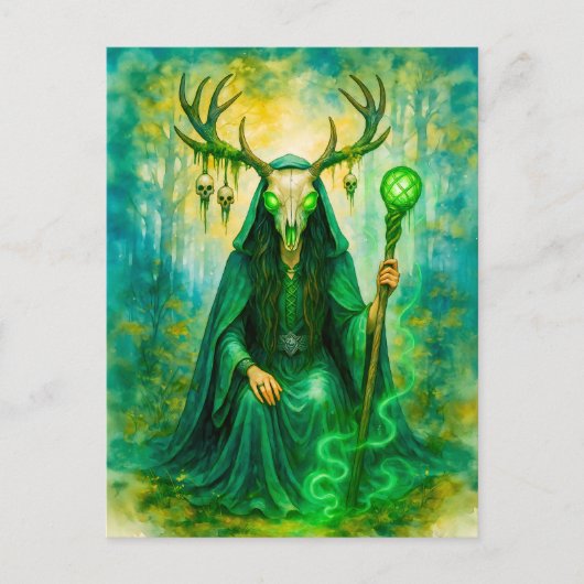 Mysterieuze Keltische druïden met gewei masker Feestdagenkaart (Voorkant)