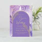 Mysterieuze lavendel en goud paarse bruiloft kaart (Staand voorkant)