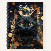 Mysterieuze majestueuze zwarte kat goud glitter na notitieboek (Voorkant)