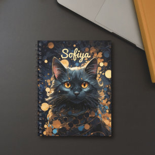 Mysterieuze majestueuze zwarte kat goud glitter na notitieboek