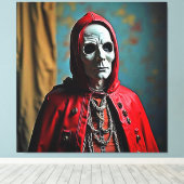 Mysterieuze met capuchon beklede schedelfiguur canvas afdruk (Insitu (Houten vloer))