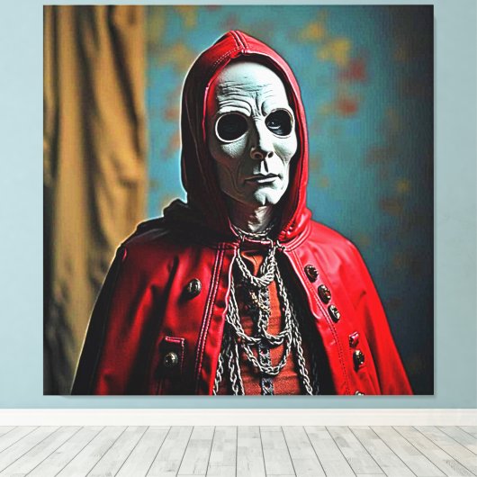 Mysterieuze met capuchon beklede schedelfiguur canvas afdruk (Insitu (Houten vloer))