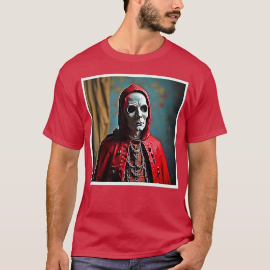 Mysterieuze met capuchon beklede schedelfiguur t-shirt (Voorkant)