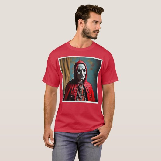 Mysterieuze met capuchon beklede schedelfiguur t-shirt (Voorkant volledig)