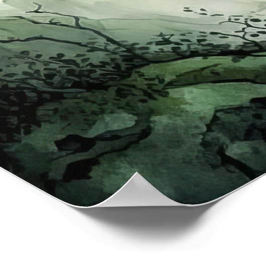 Mysterieuze Mist Forest Waterverf Poster (Hoek)