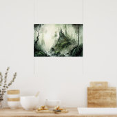 Mysterieuze Mist Forest Waterverf Poster (Keuken)